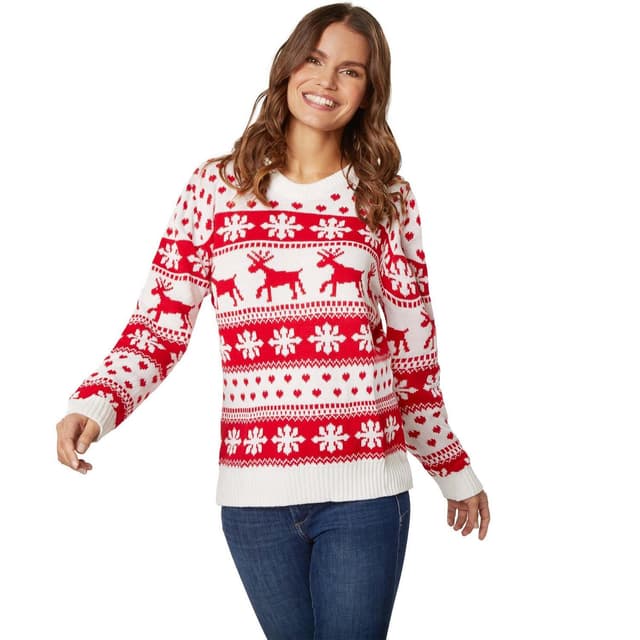 Julesweater Vinterfortryllelse hvid-rød til kvinder