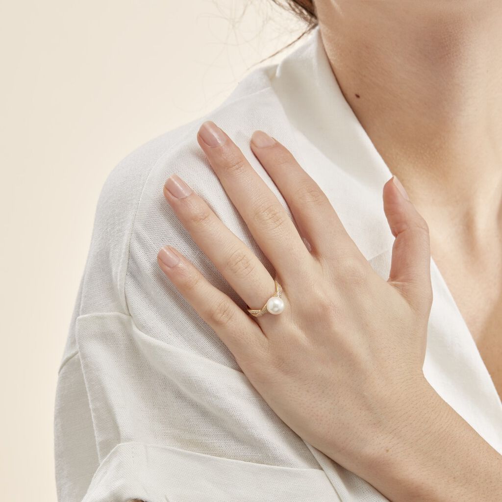 Bague Maria-theresa Or Jaune Perle De Culture Et Oxyde De Zirconium