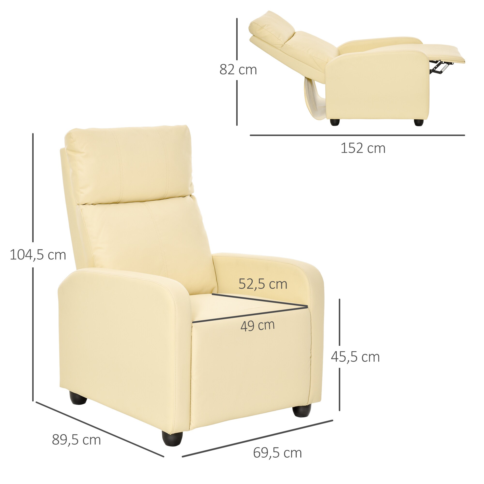 HOMCOM Fernsehsessel mit Liegefunktion 69,5 x 89,5 x 104,5 cm (LxBxH)