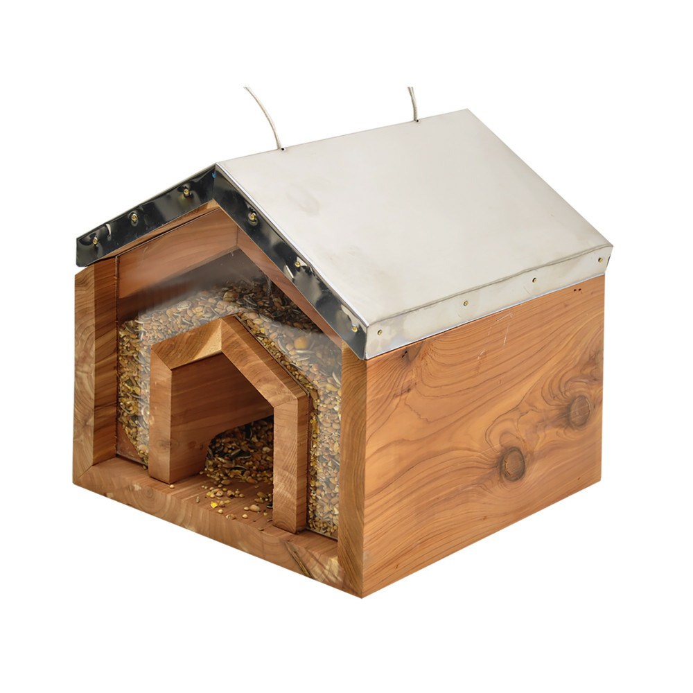 Mangeoire agia cèdre et toit inox, pour oiseaux