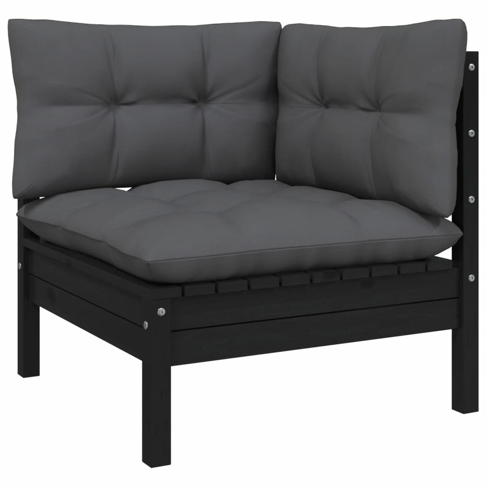 Salon de jardin meuble d'extérieur ensemble de mobilier 5 pièces avec coussins noir bois de pin