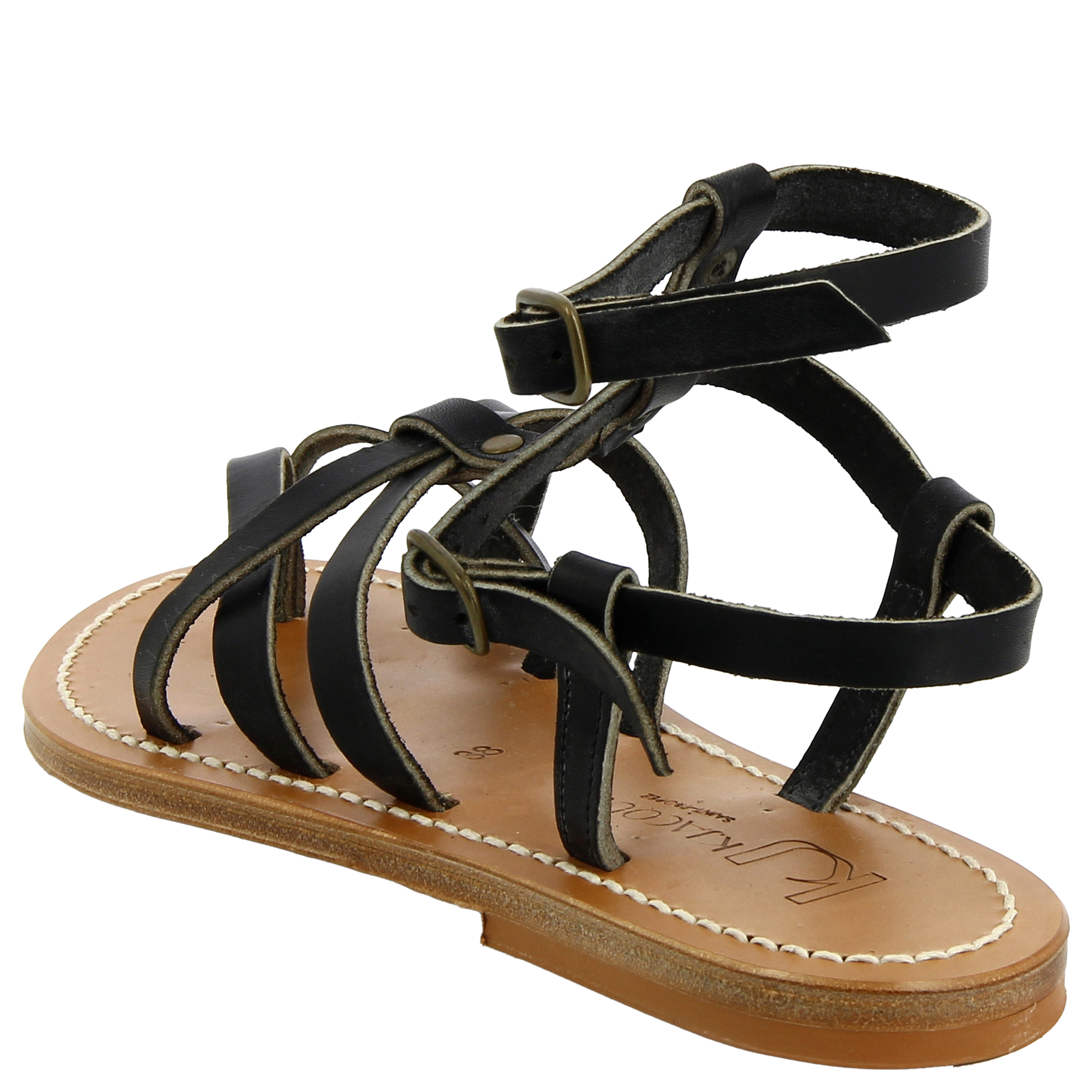 LARISSA - Sandales plates ouvertes à brides en cuir | Noir