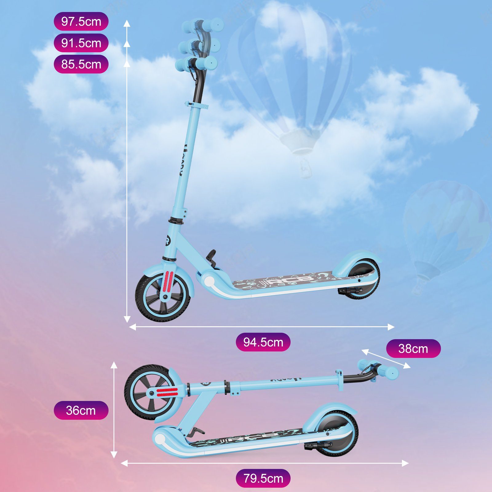 Mini patinete RCB, patinete infantil dobrável, 150W, 16km/h
