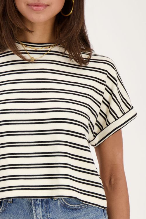 Wit T-shirt met dubbele zwarte strepen