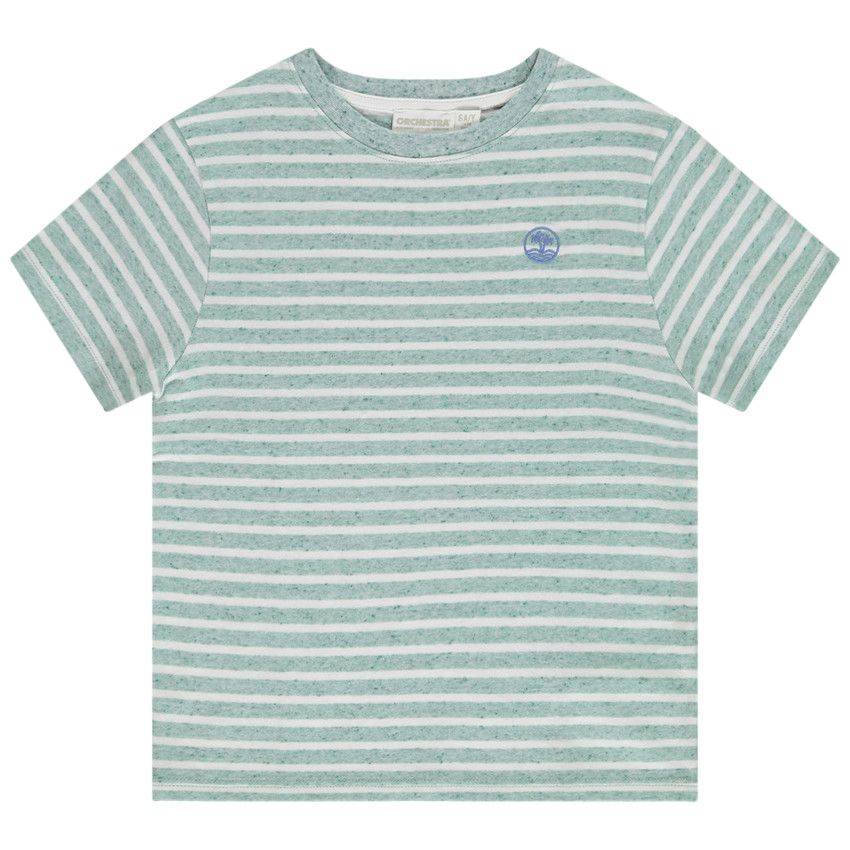 T-shirt manches courtes rayées avec print fantaisie pour garçon - Vert