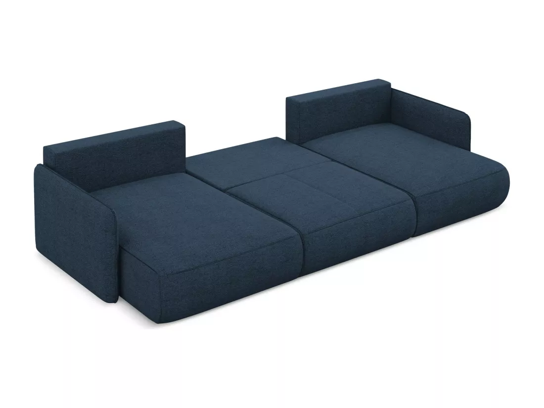 Canapé d'angle panoramique convertible en tissu chenille - bleu royal - NANEA