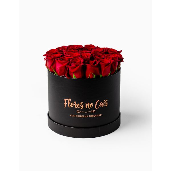 Flores no Cais Caixa de Rosas Vermelhas Naturais (Preta, Premium)