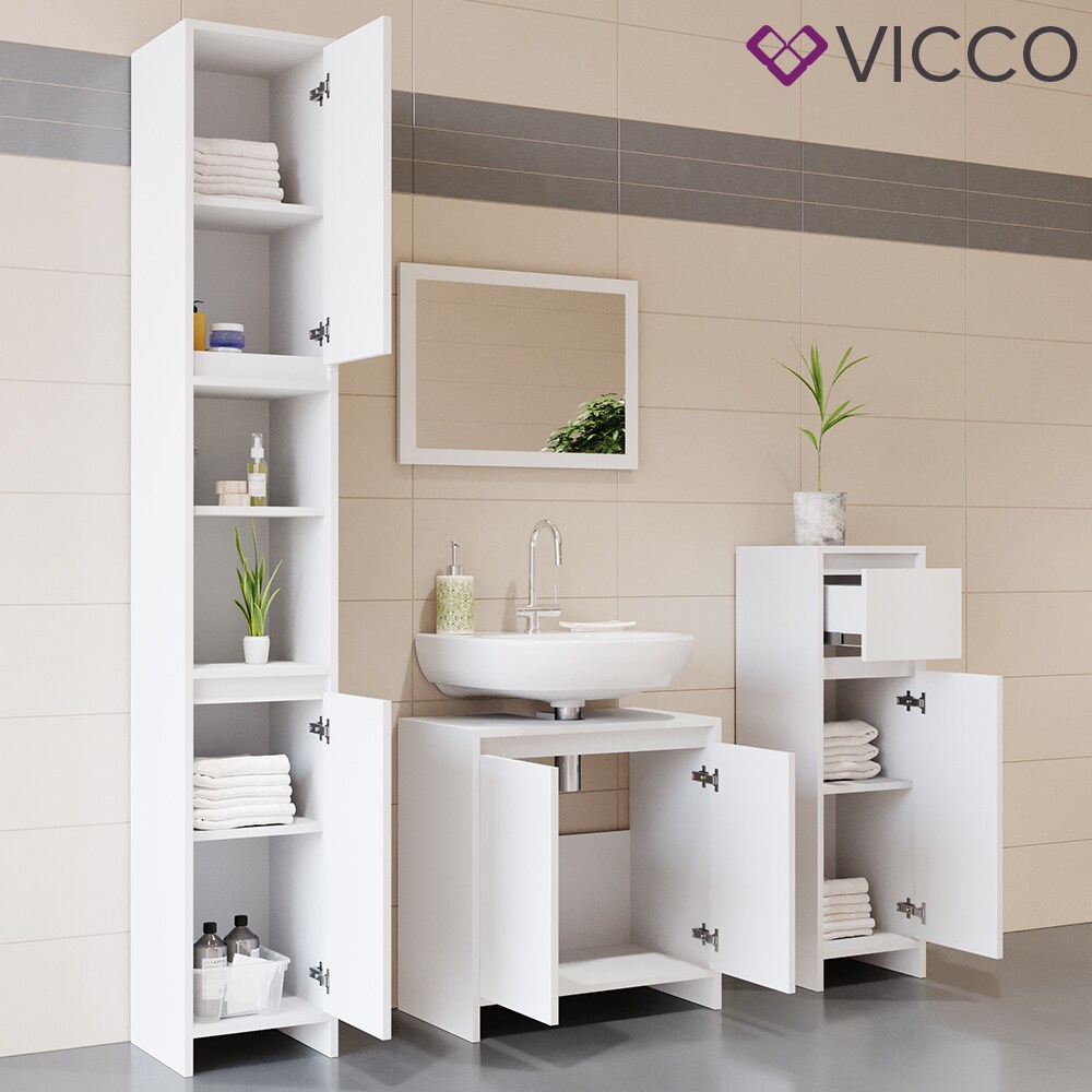 VICCO Badschrank EMMA Weiß - Badezimmerschrank Badregal Midischrank Schublade