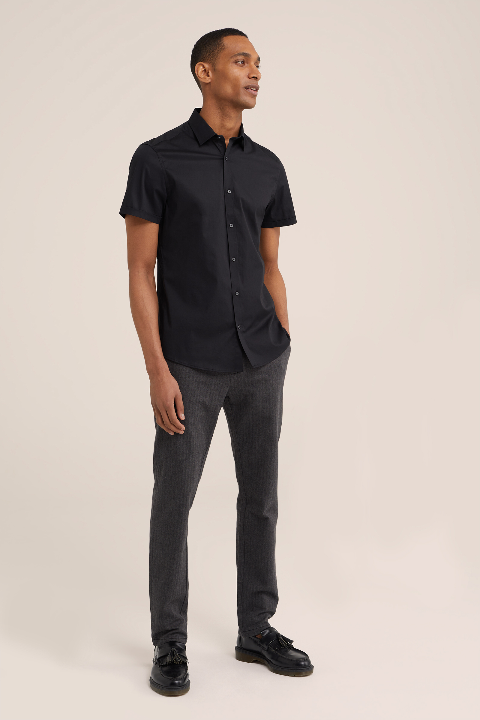 poplin overhemd met stretch WE Fashion Zwart