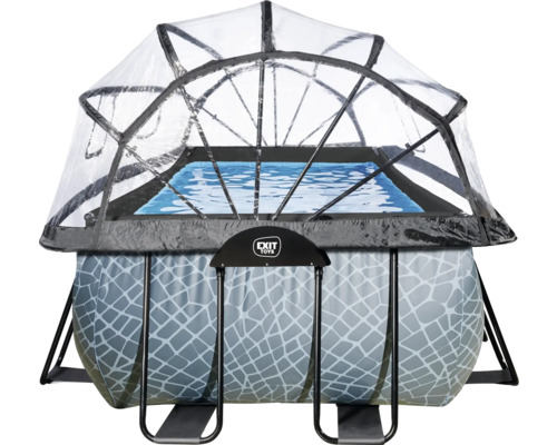 EXIT StonePool rechthoekige opzetzwembadset 540x250x122 cm inclusief zandfiltersysteem, ladder & afdekking met steenlook