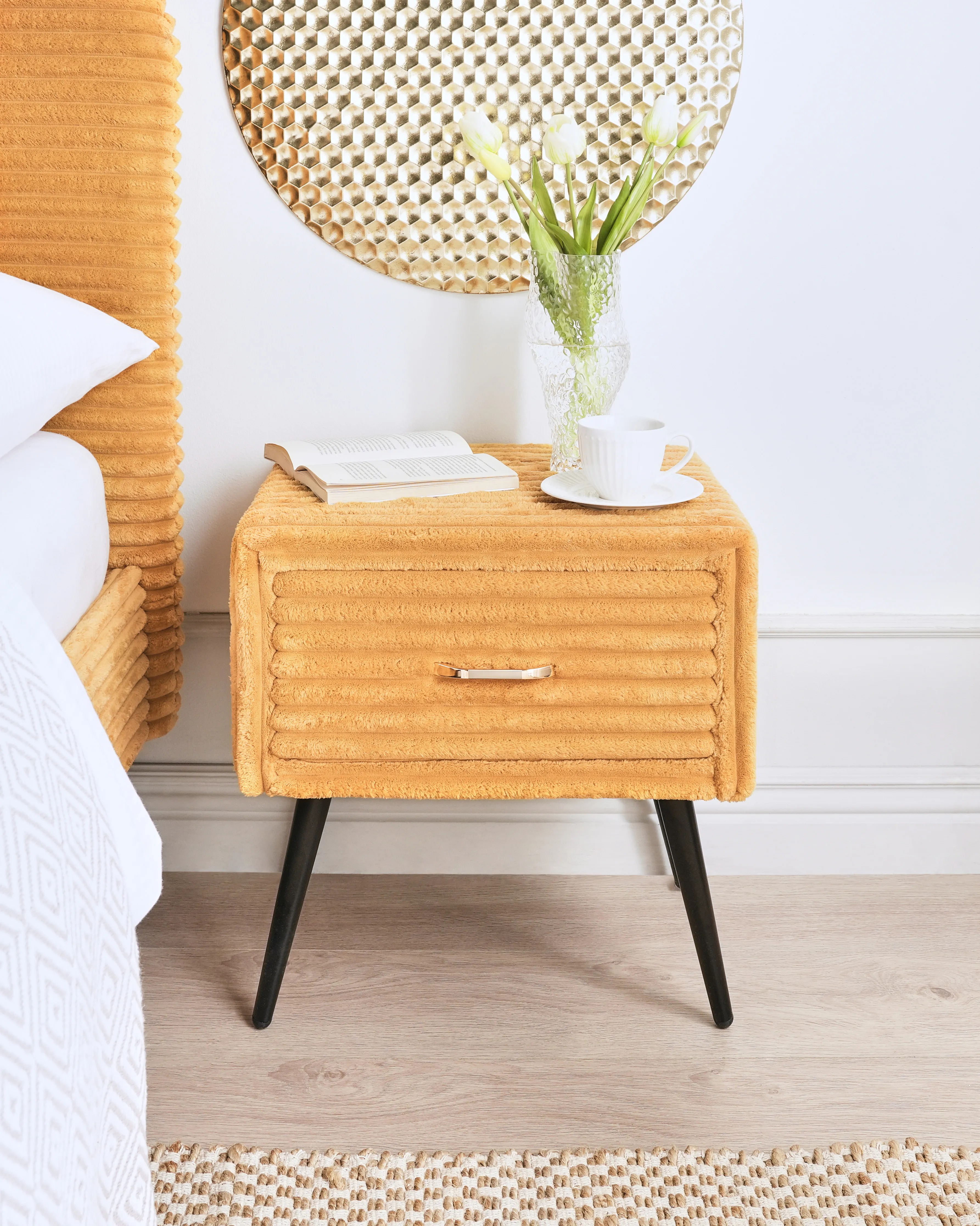 Nachtkastje met 1 lade FLAYAT Corduroy Oranje
