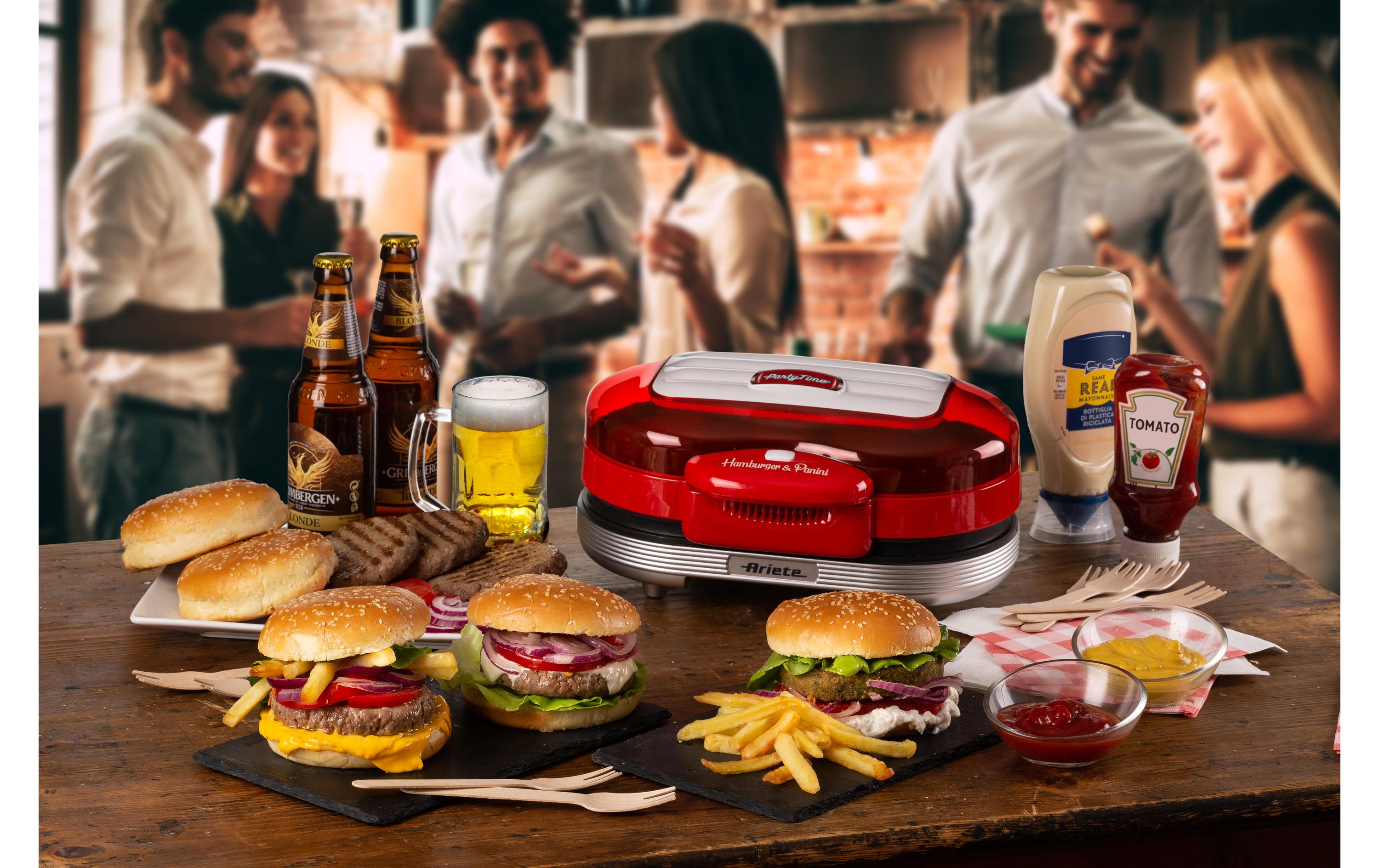 Hamburger-Grill Party Time ARI-205-RD 1200 W, Rot/WeissHamburger-Maschine