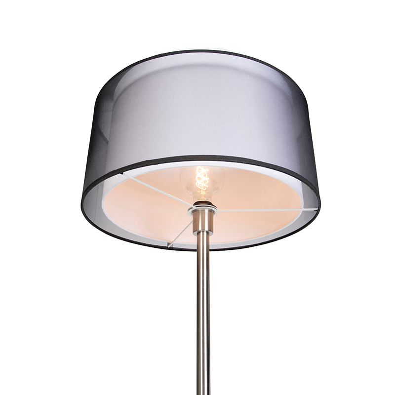 Design vloerlamp staal met zwart-wit kap 47 cm - Simplo