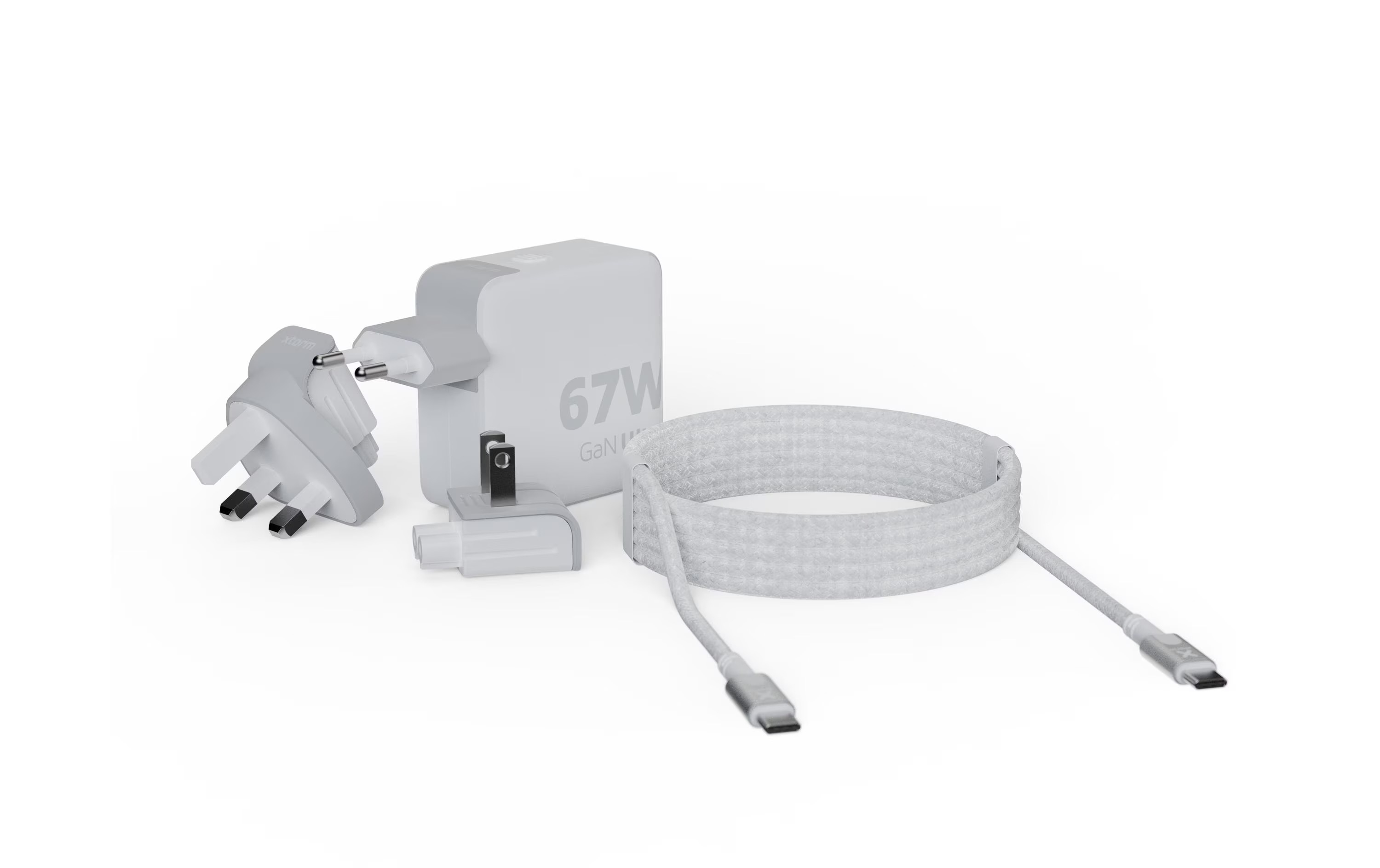 (67W) 2x USB C GaN Ladegerät Netzteil Power Delivery   100W 2m USB C auf USB C Ladekabel (XVC2067) - Weiss