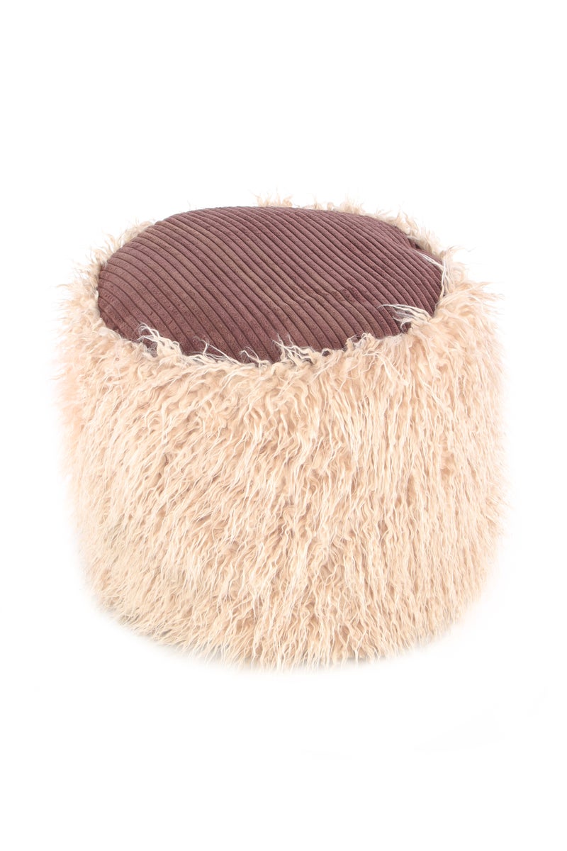 Poef, bont poef kruk, modern beige/bruin, rond, Ø 45 cm