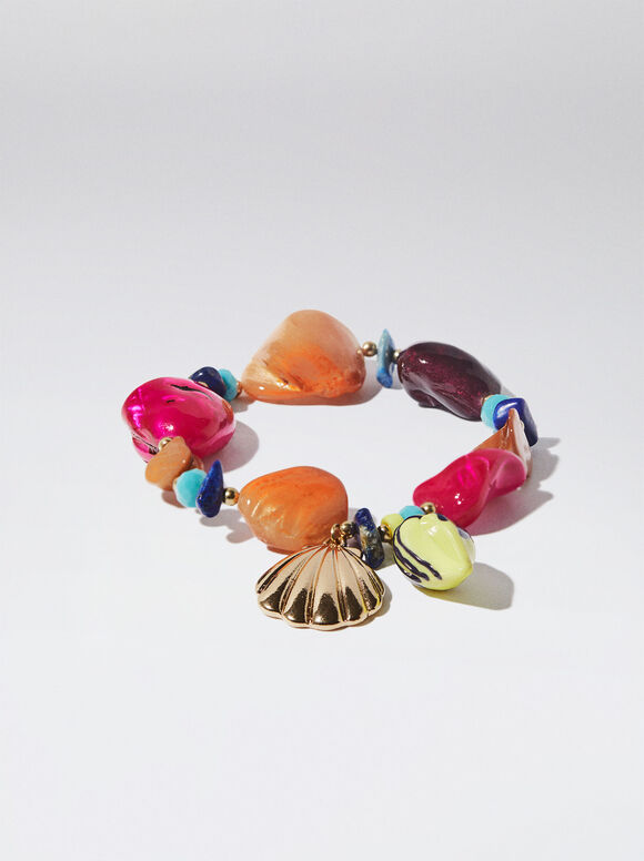 Pulseira elástica com concha - Multicolorida