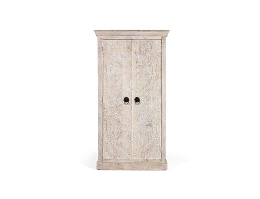 GINER Y COLOMER - Armoire bois de manguier , portes sculptées beige-166x90x40