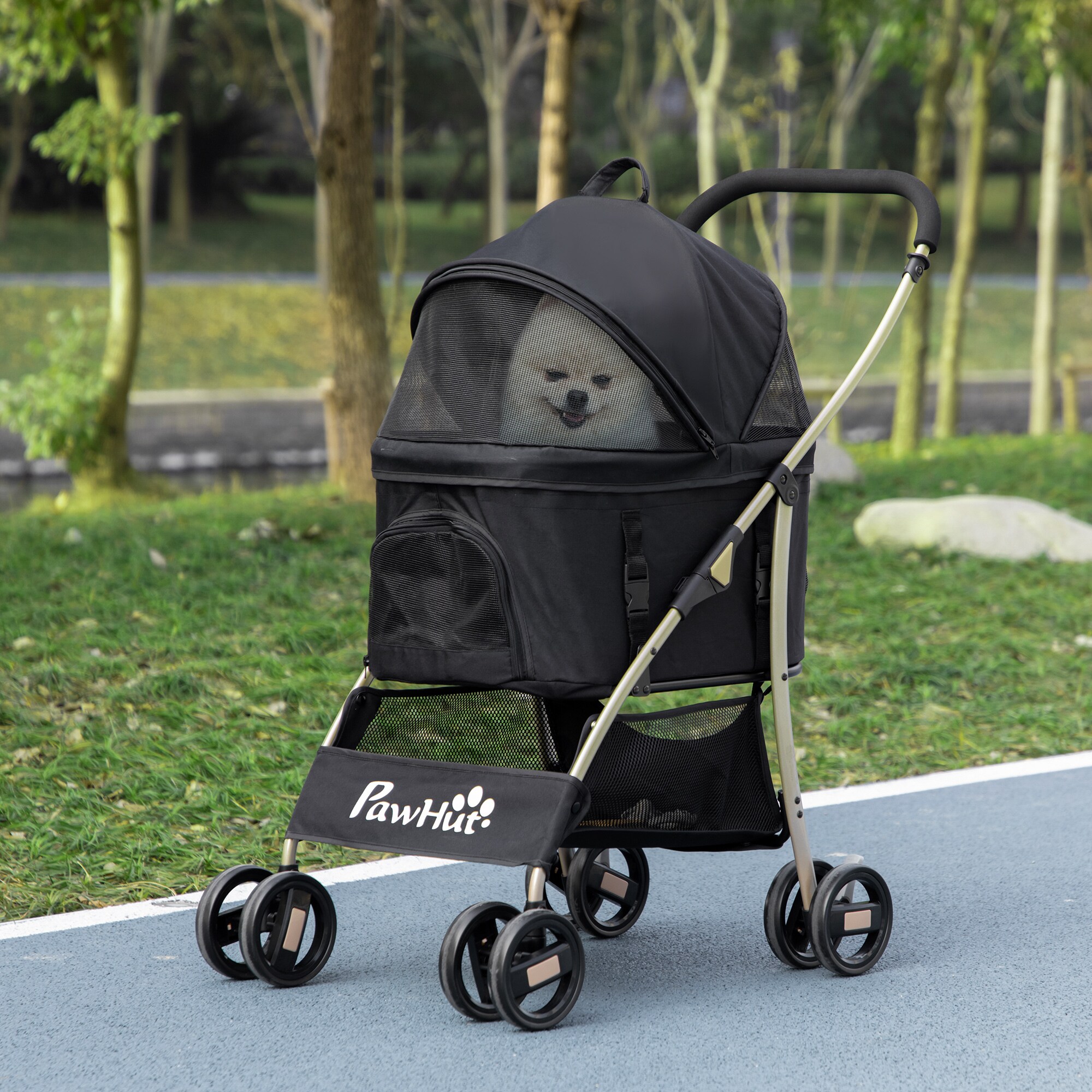 PawHut Hundebuggy auch mit Tragetaschenfunktion schwarz 82L x 49,5B x 98H cm