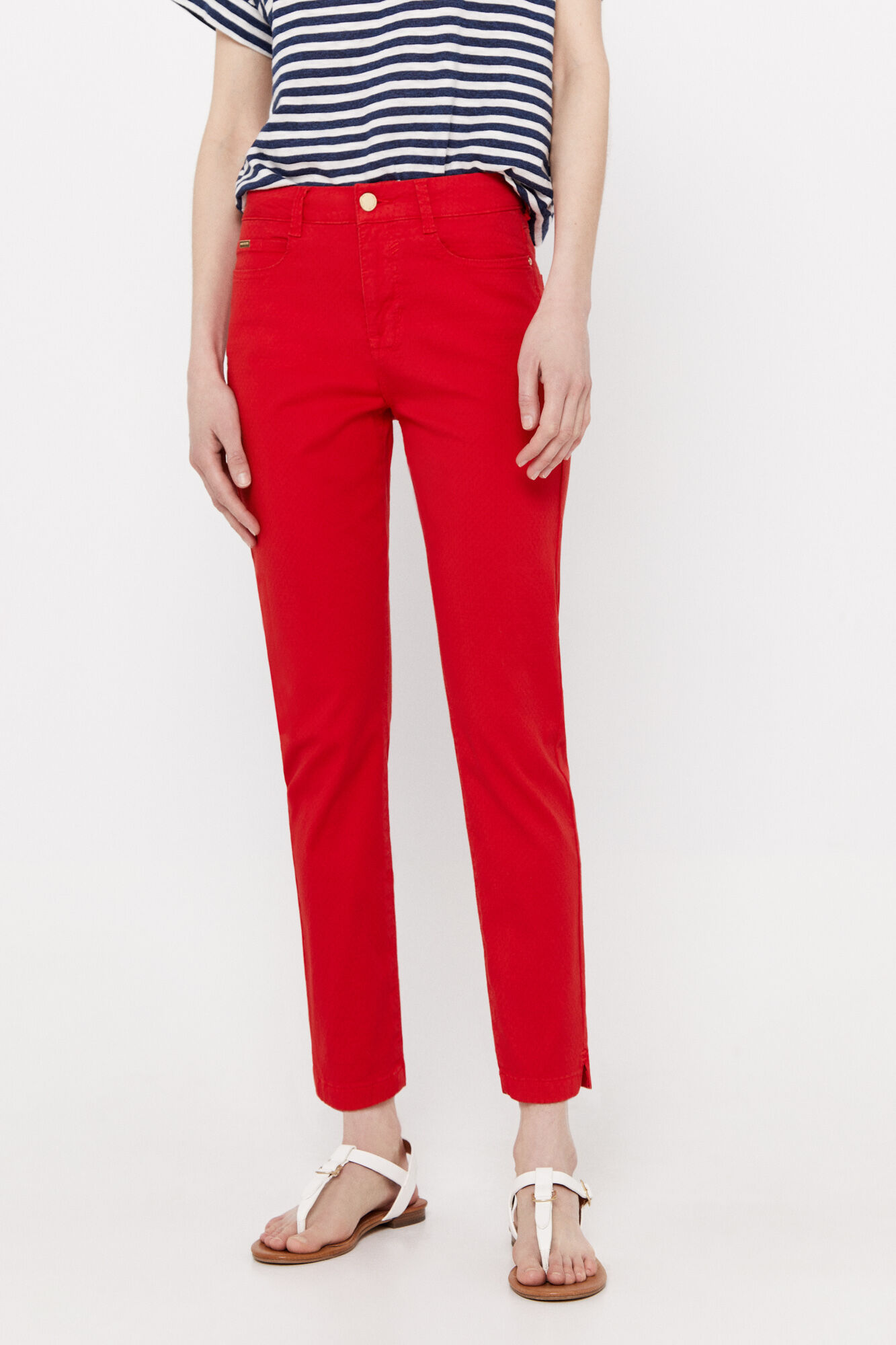 Calça jeans skinny jacquard com caimento sensacional - Vermelha