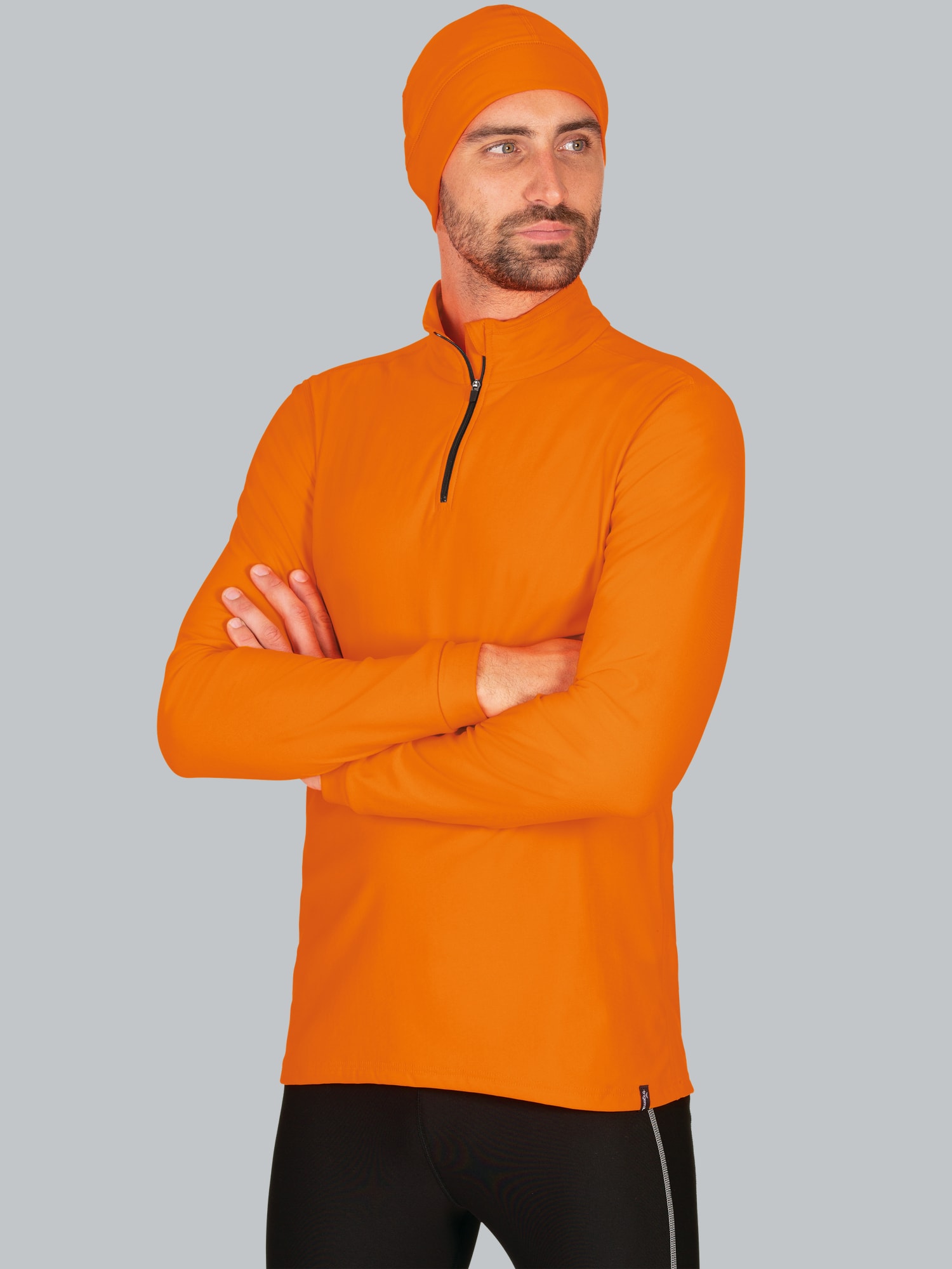 Langärmeliges Sportshirt mit Reißverschluss Leuchtorange