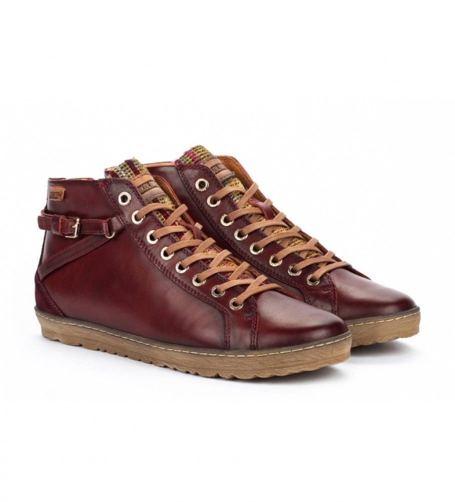 Botas de tornozelo Pikolinos Lagos 901 em couro cor bordô