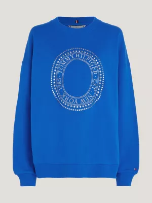 Moletom Relaxed Fit com Logo Brilhante e Tachas