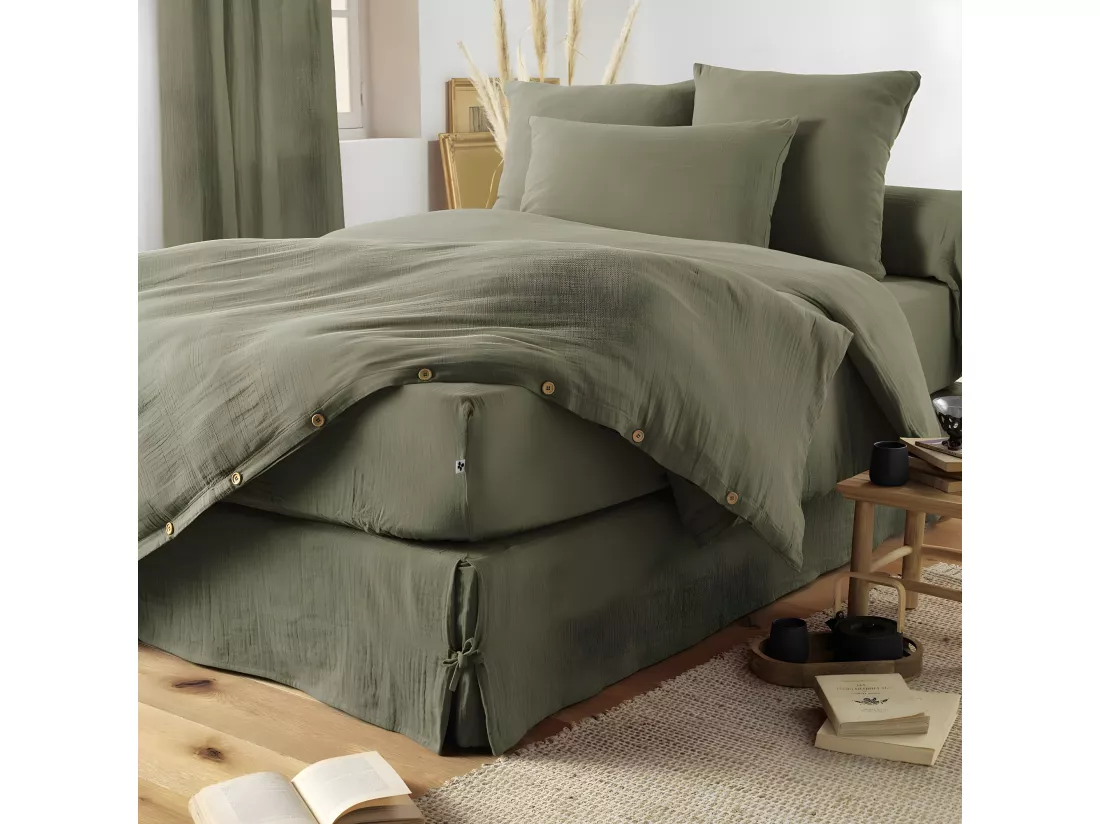 OUREA - Housse de Couette 240x220cm Gaze de Coton Romarin