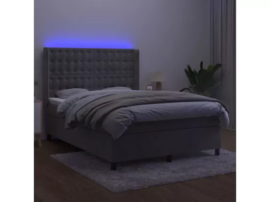 Sommier tapissier matelas et LED Gris clair 140x190 cm Velours