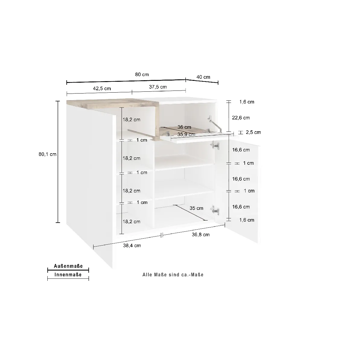 Alter Étagère à chaussures moderne blanc et érable
