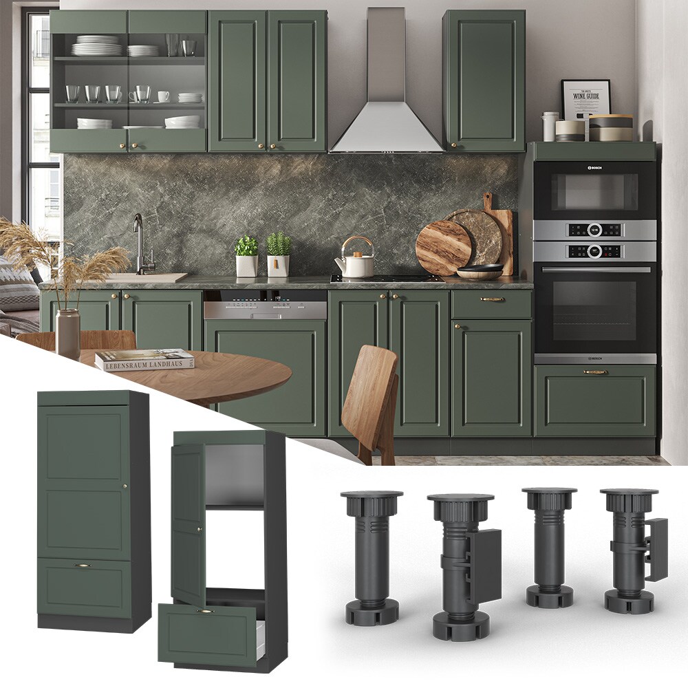 Vicco Mikrowellenumbauschrank Küchenschrank Küchenmöbel Fame-Line Landhaus Anthrazit Grün 60 cm Gold Küche Einbauküche Blende Hochschrank Schublade Mikrowelle Backofen Küchenzeile