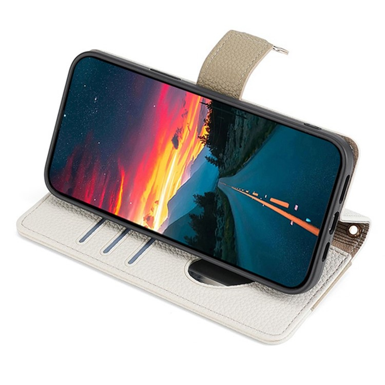 Samsung Galaxy Xcover 7 Necklace Leder Tasche Flip Cover mit Reissverschluss   Spiegel - Beige / Weiss