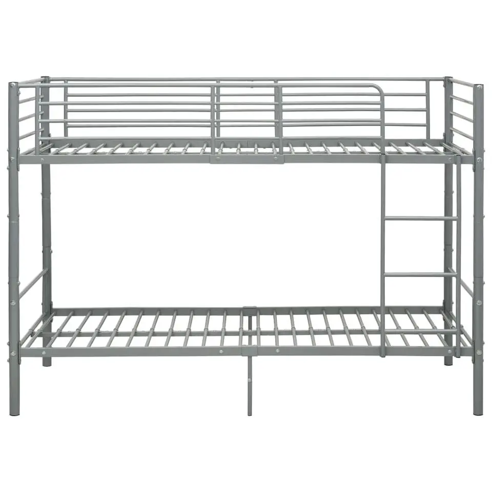 vidaXL - Metalen Stapelbed incl. hekwerk en zijladder - Grijs - 90x200 cm