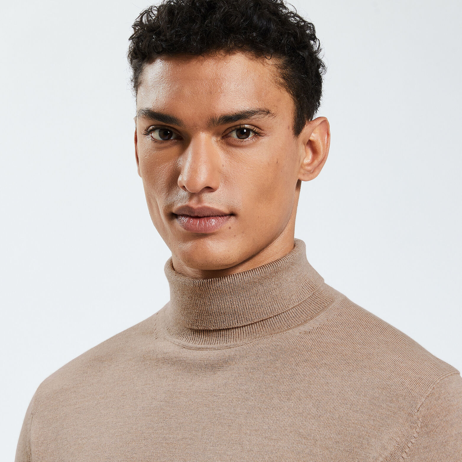 Pull col roulé en laine mérinos Beige