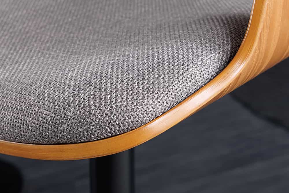 Retro Barhocker MANHATTAN grau Strukturstoff Eschenholz drehbar höhenverstellbar