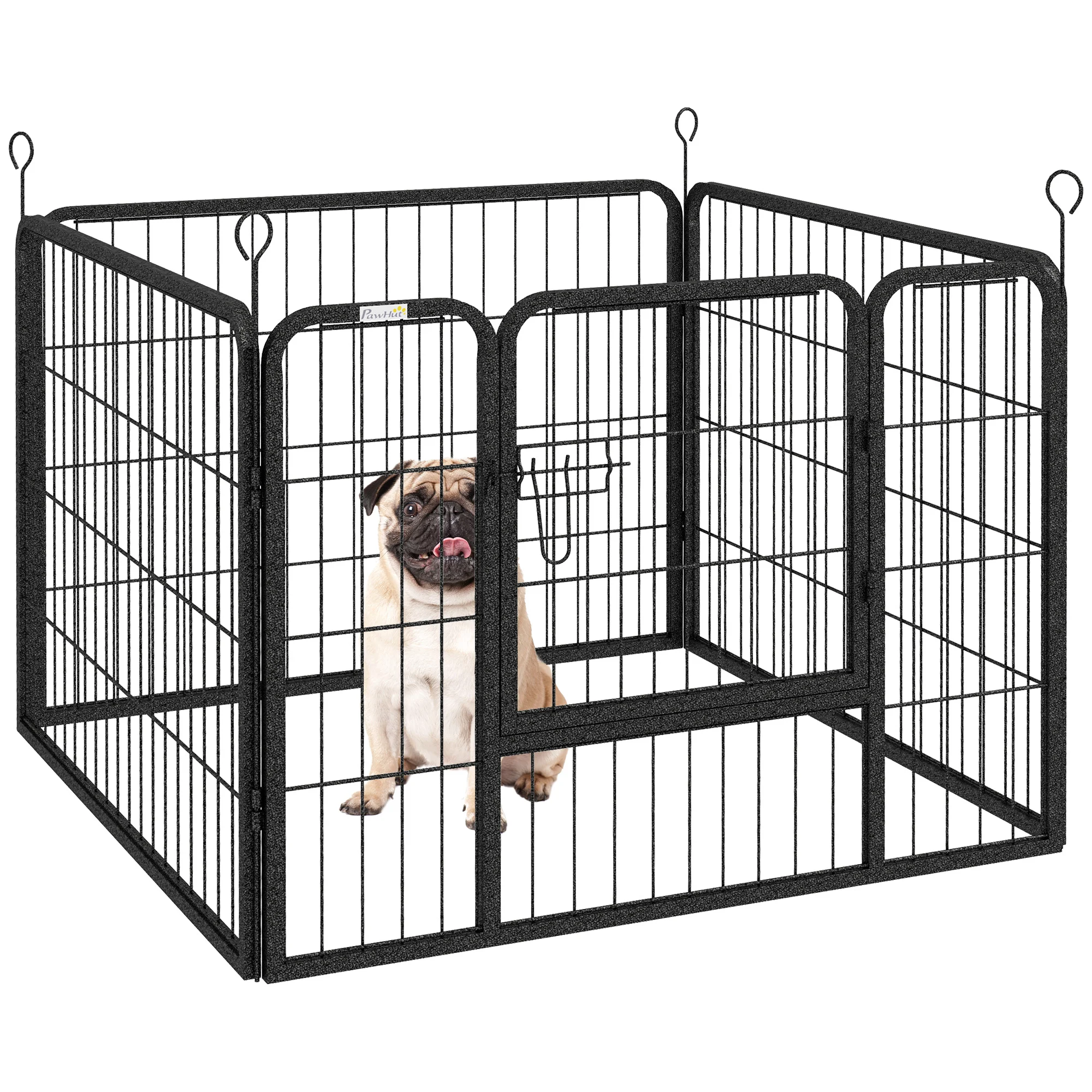 Parque para cães PawHut com 4 painéis, 82x82x60 cm, dobrável, com porta de trava e estrutura metálica, para uso interno e externo, cinza.