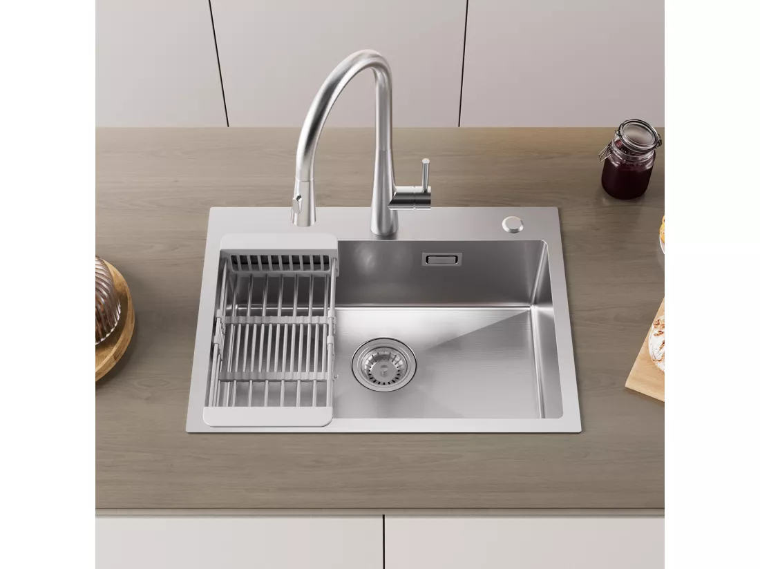 Cecipa max Évier Cuisine 1 Bac 60×45×18CM Évier Cuisine Acier Inoxydable 304 Brossé avec Panier de Drainage,EU Modèle