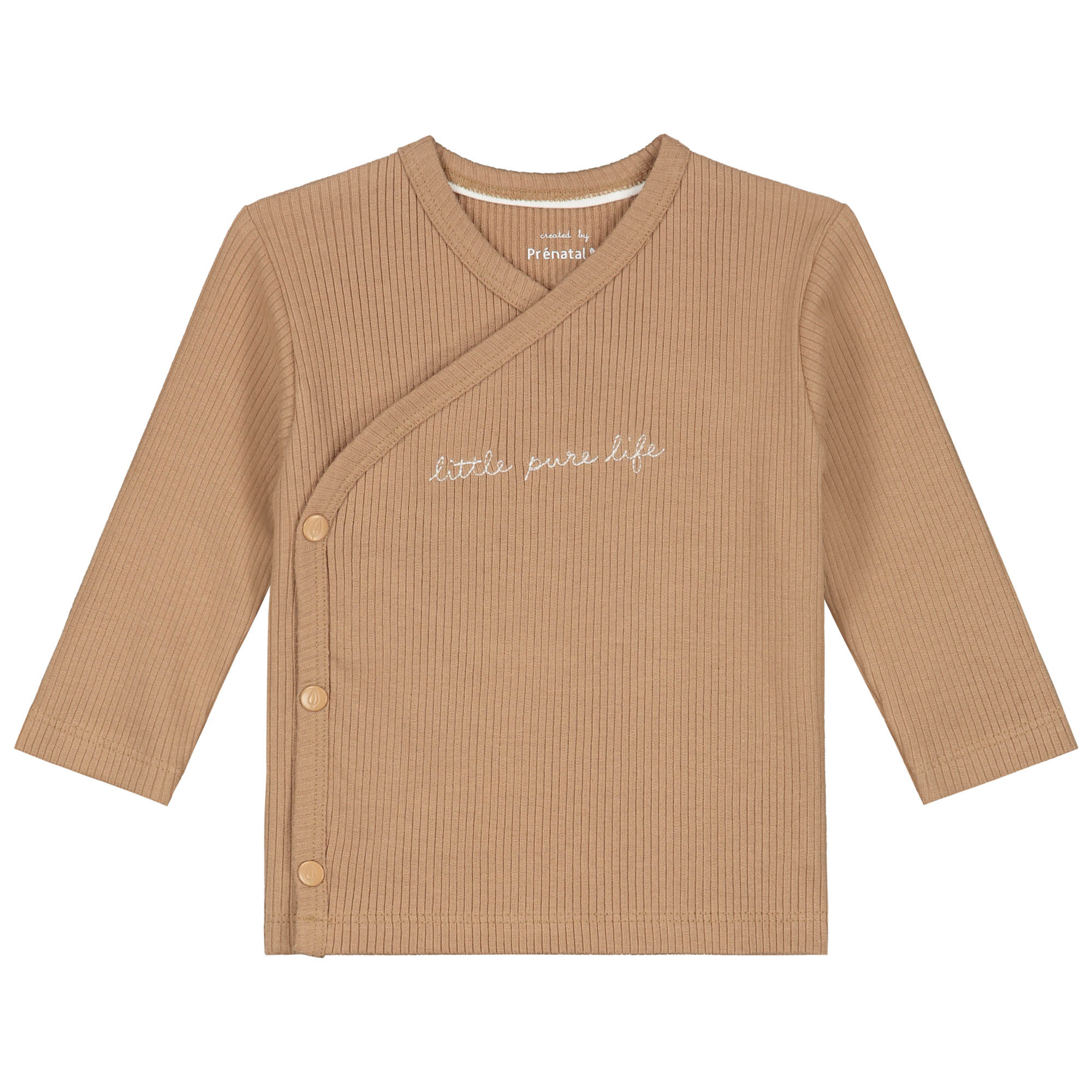 Prénatal newborn shirt rib Pure lange mouwen effen bruin