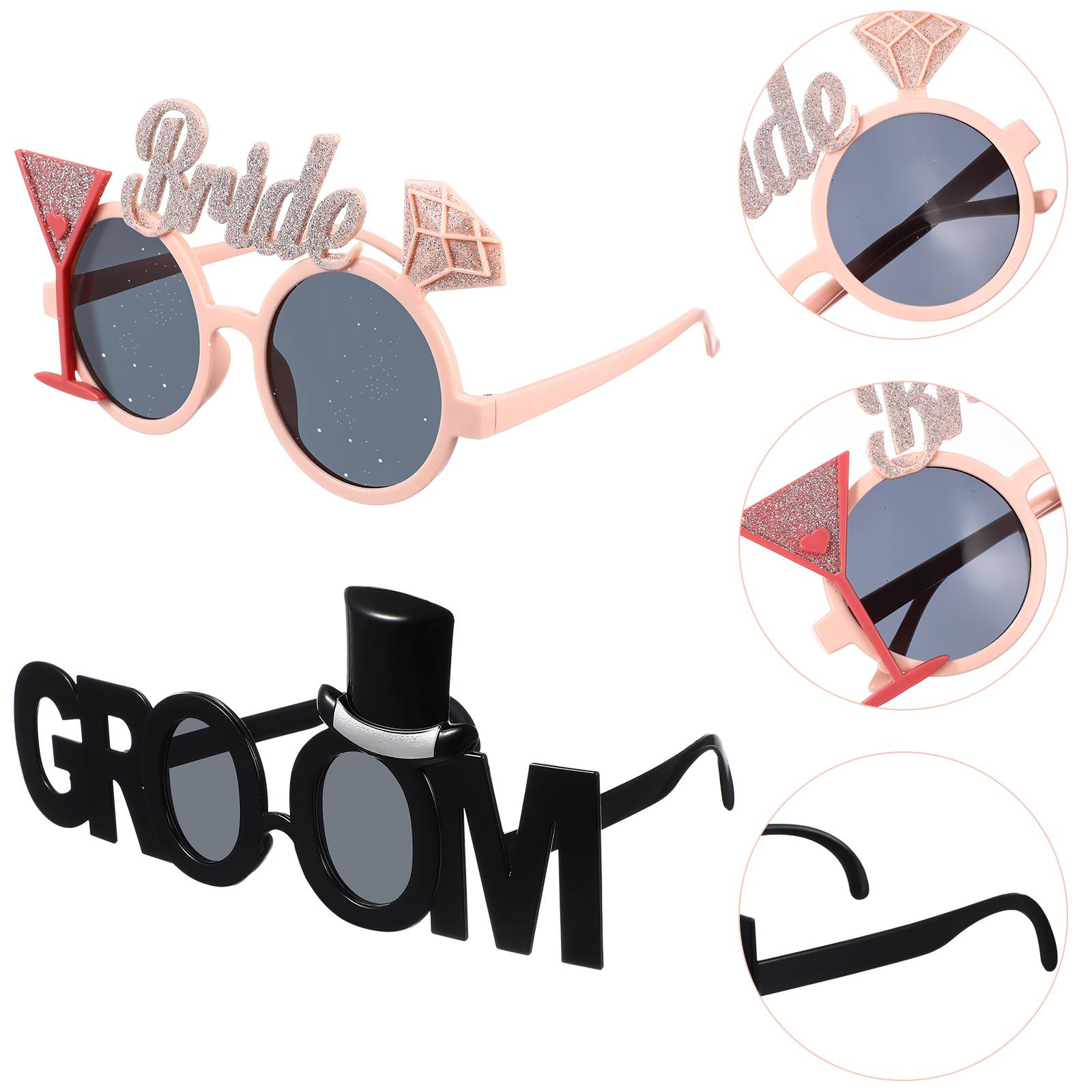 (2er Set) Photo Booth Party Brille Groom / Bride Fotorequisite Foto Accessoire Dekoration für Junggesellenabschied / Hochzeit - Schwarz / Rosa