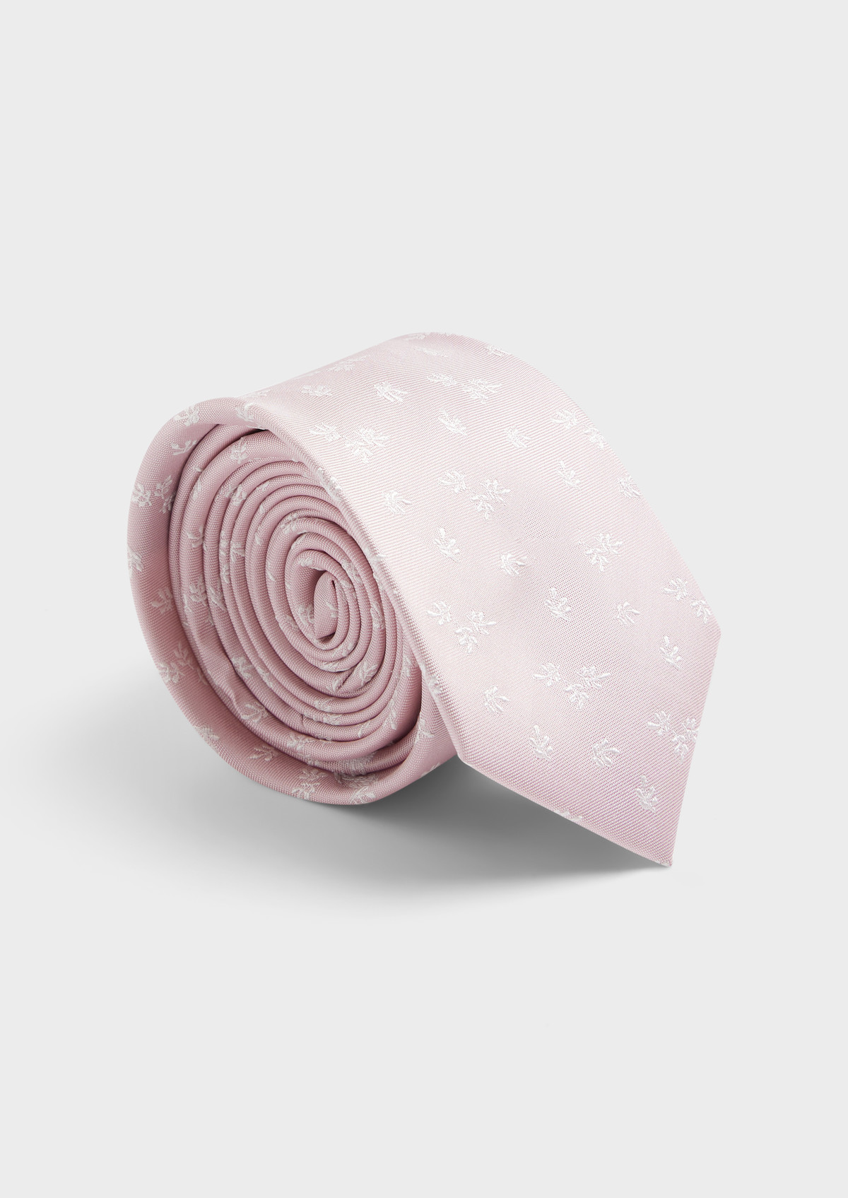 Cravate large en soie rose à motif fleuri blanc