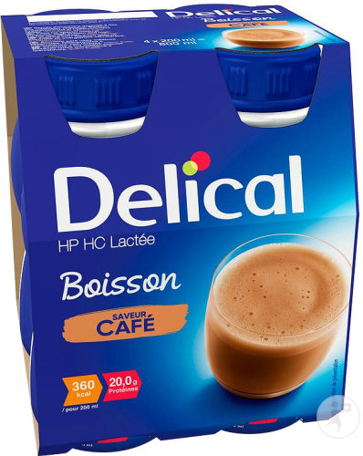Delical HP HC Boisson Lactée Saveur Café Bouteilles 4x200ml