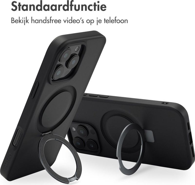 Accezz Hoesje Geschikt voor iPhone 16 Pro Max Ring Stand Backcover geschikt voor MagSafe Zwart