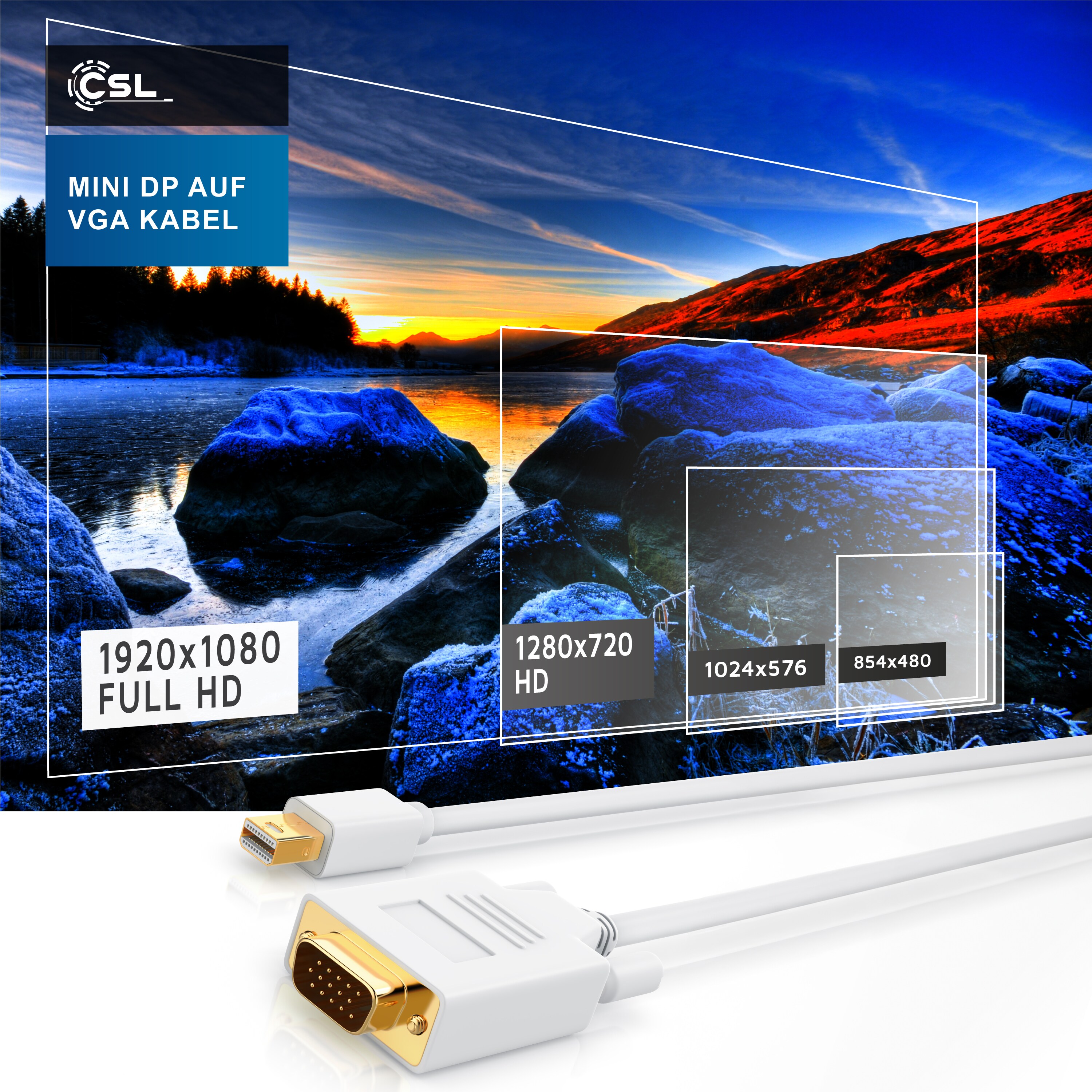 CSL Mini Displayport zu VGA Audio- & Video Kabel, miniDP Monitor Adapter / Thunderbolt 1 & 2 kompatibel - 3m