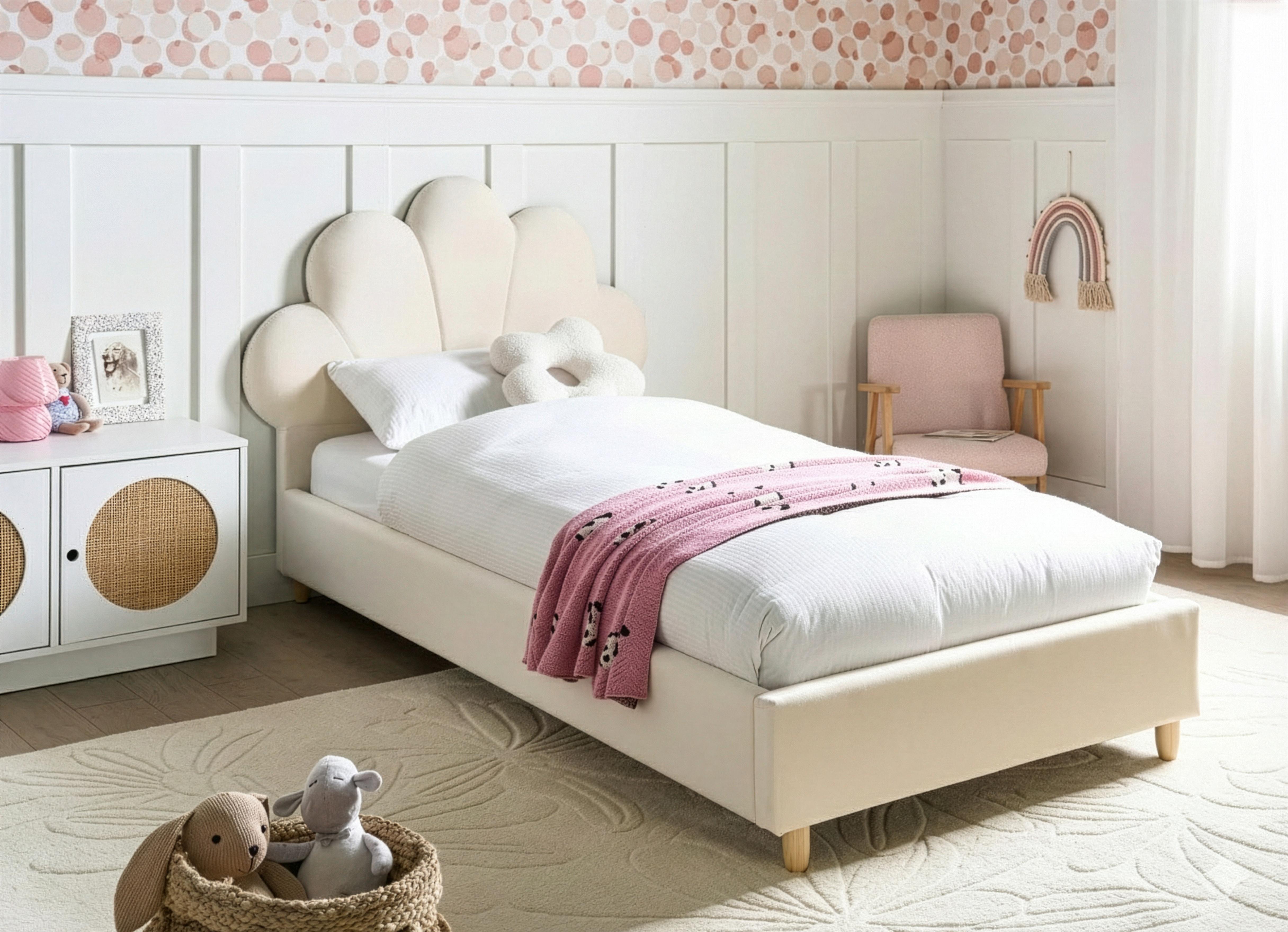 Kinderbed Zeeschelp Fluweel NEULISE 90 x 200 cm Beige
