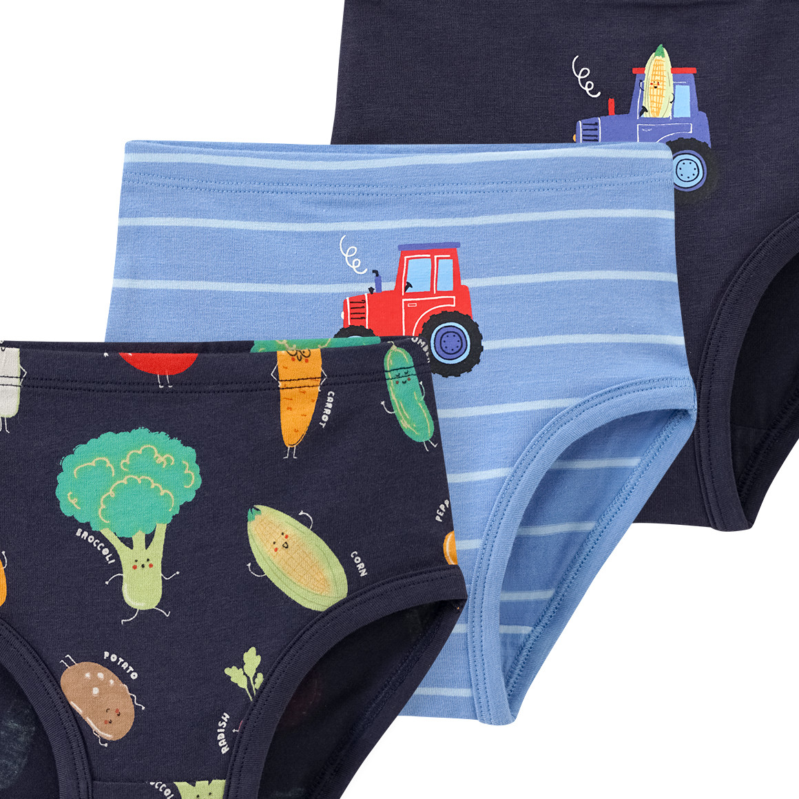 Topomini 3 Baby Slips mit Bauernhof-Motiven dunkelblau / hellblau