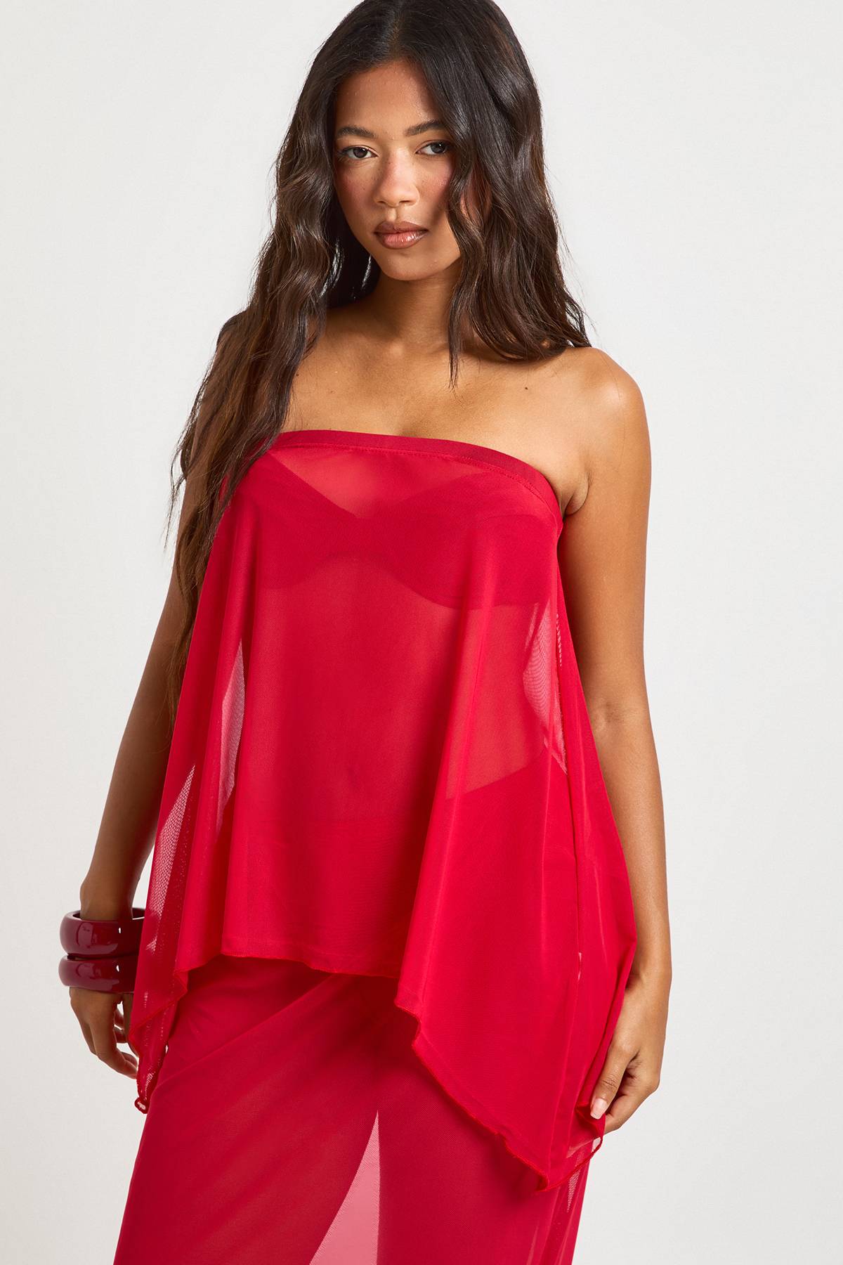 boohoo Ensemble Haut Bandeau Et Jupe Longue De Plage En Mesh
