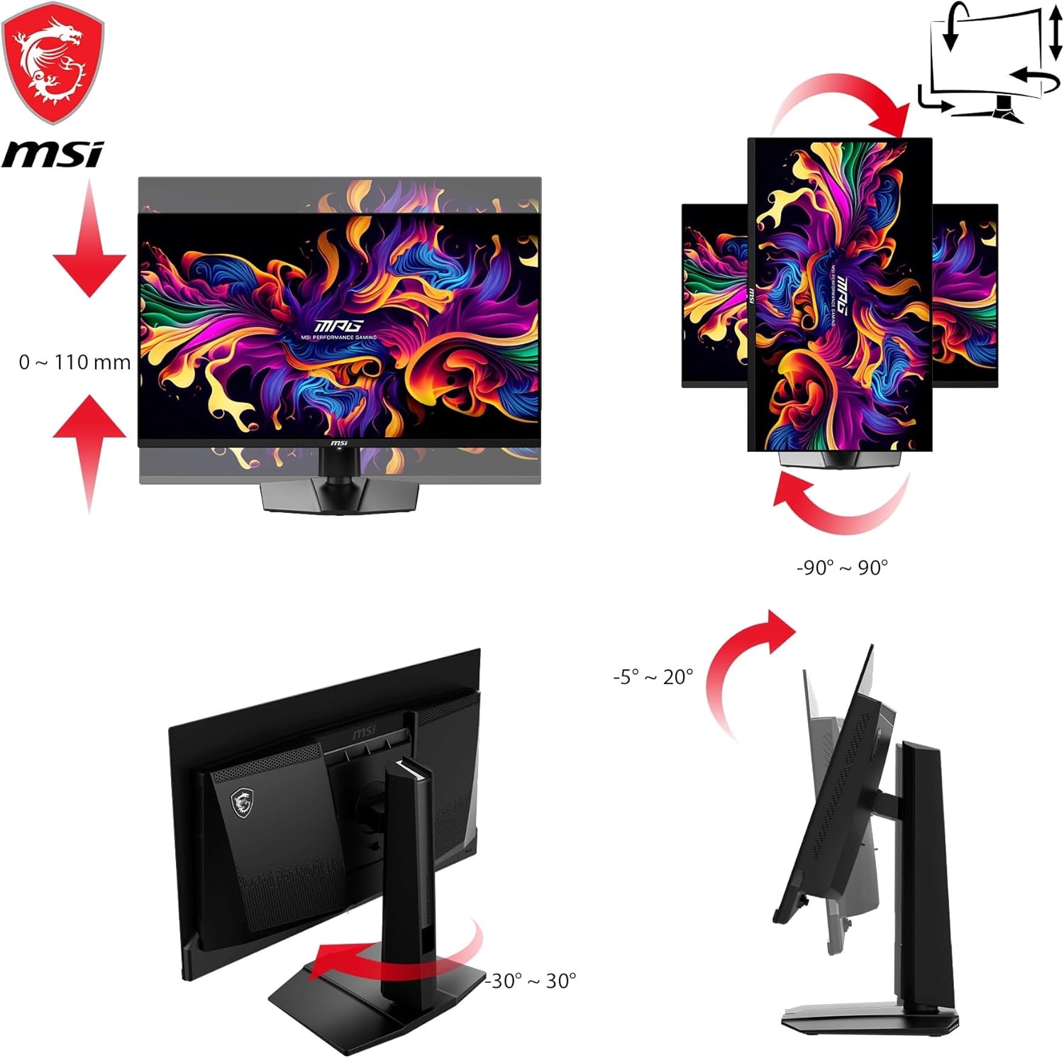 MSI MAG 271QPX QD-OLED écran gaming 26.5 pouces WQHD - Dalle 2560 x 1440 Quantum Dot OLED, 360Hz / 0,03ms, 99.1% DCI-P3, ΔE≤2, DisplayHDR True Black 400 - DP 1.4a, HDMI 2.1, USB Type-C