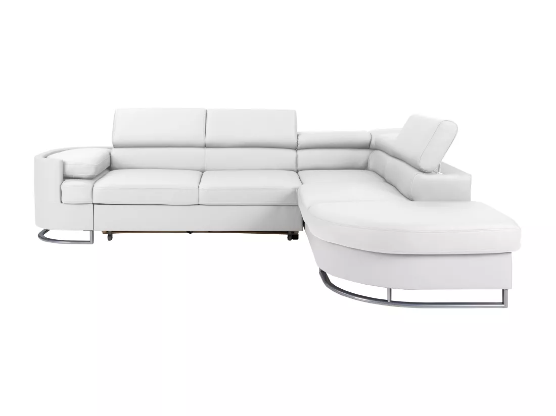 Canapé d'angle droit convertible en simili blanc MYSEN II