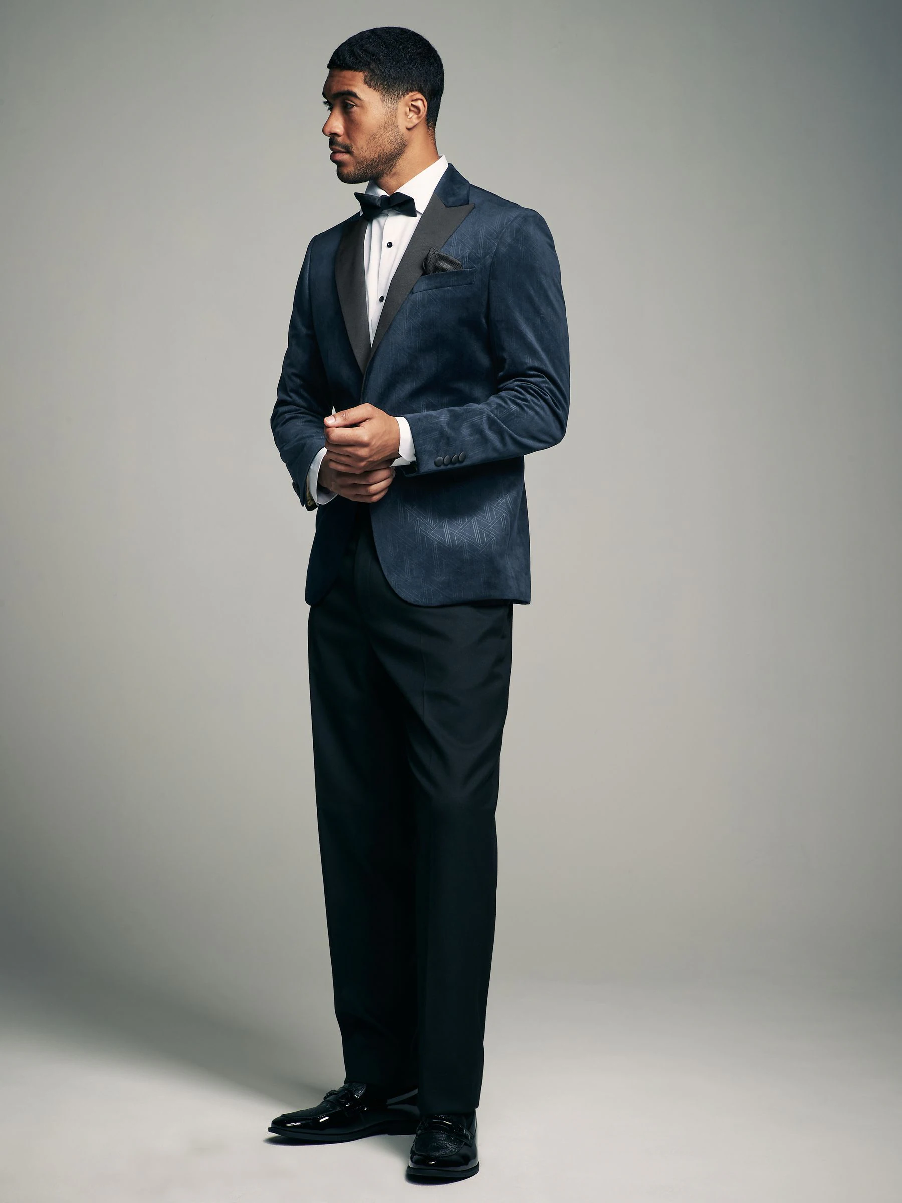 Marineblauw geometrisch - Slim Fit - Fluwelen blazer met patroon