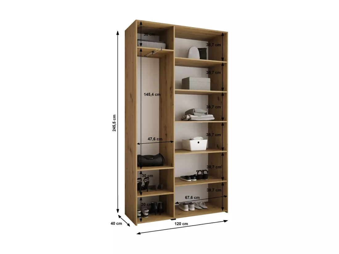 Armoire à portes battantes Como 2 245,5/120/40 3 portes (blanc/noir)
