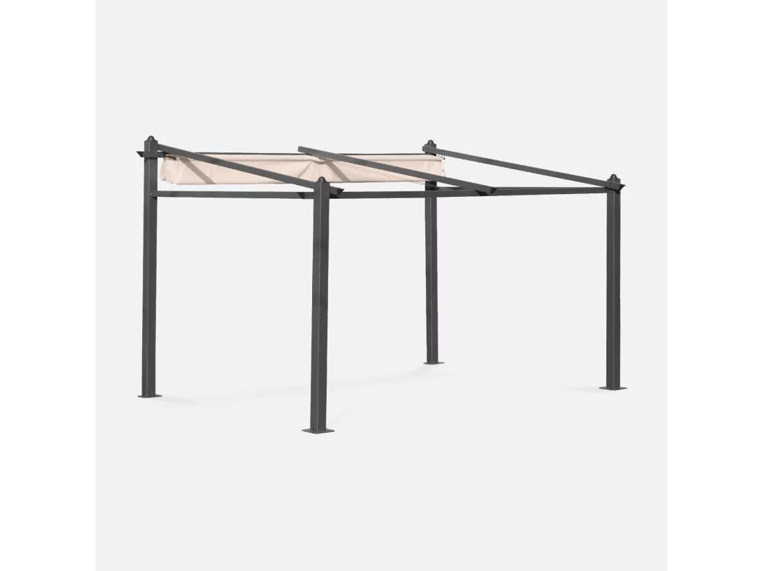 Pergola murale en aluminium - Murum 3x4m - Toile beige - Tonnelle idéale pour votre terrasse. toit retractable. toile coulissante. structure aluminium